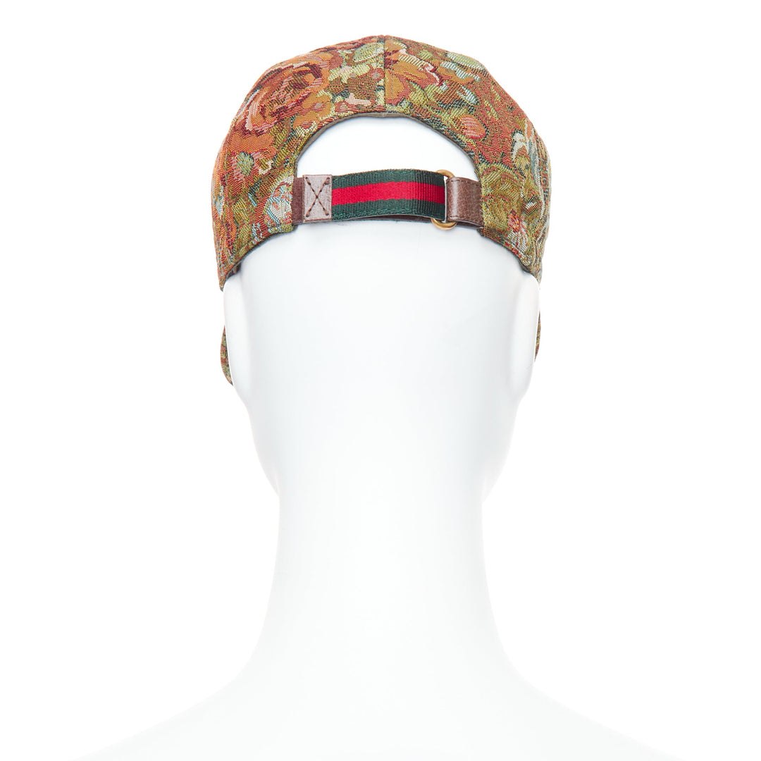 GUCCI green brown floral jacquard embroidered baseball cap 57cm S