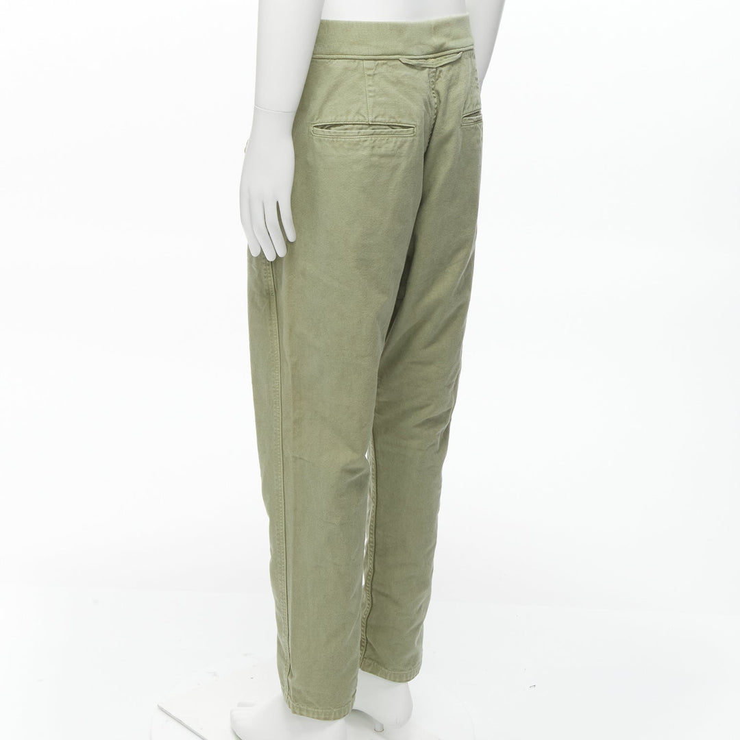 KAPITAL 100% washed cotton green distressed buttons elasticated waist pant JP3 L