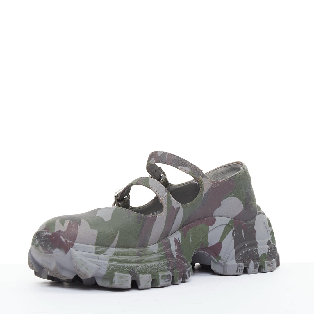 MIU MIU 2019 Runway Camo Chunky grey green double strap mary janes sneaker EU37