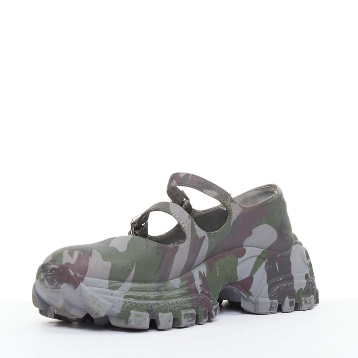 MIU MIU 2019 Runway Camo Chunky grey green double strap mary janes sneaker EU37