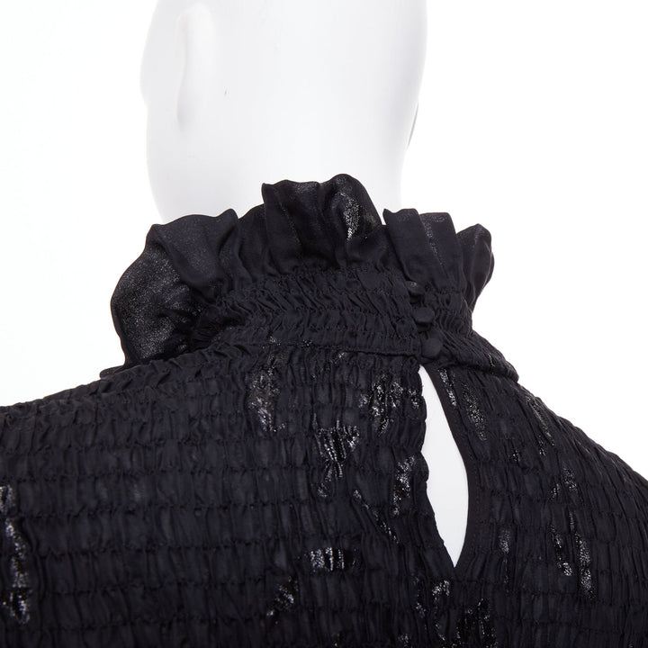 SAINT LAURENT 2021 Runway fil coupe metallic lurex silk blend blouse FR 36 S