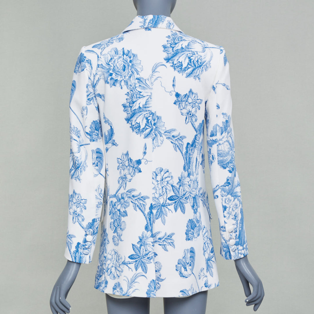 OSCAR DE LA RENTA R19 ivory blue floral toile silk blend blazer jacket US0 XS