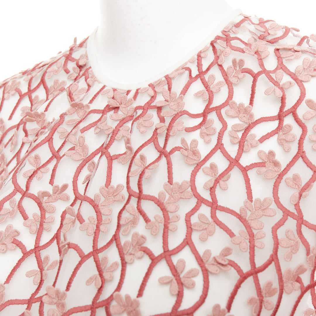 GIAMBATTISTA VALLI pink white petal embroidered treillage sheer top IT40 S