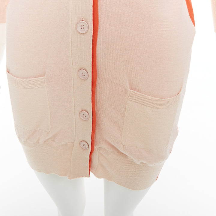 FENDI light pink orange 100% wool trimmed long cardigan IT40 S