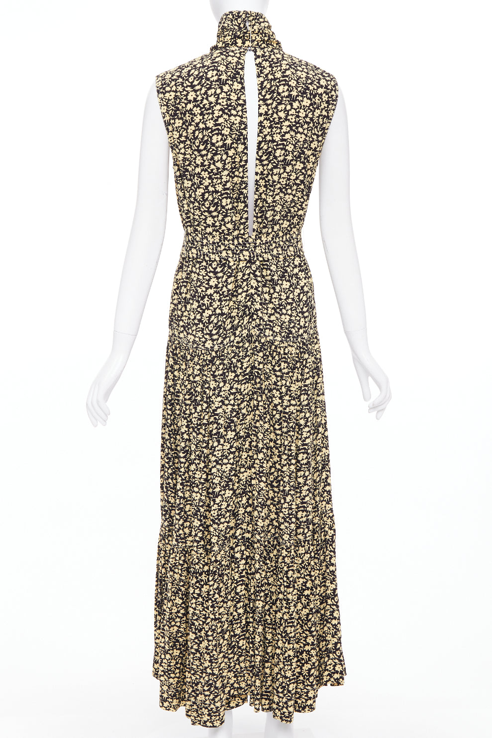 OLD CELINE Phoebe Philo 2016 Runway yellow black floral hi neck dress FR36 S