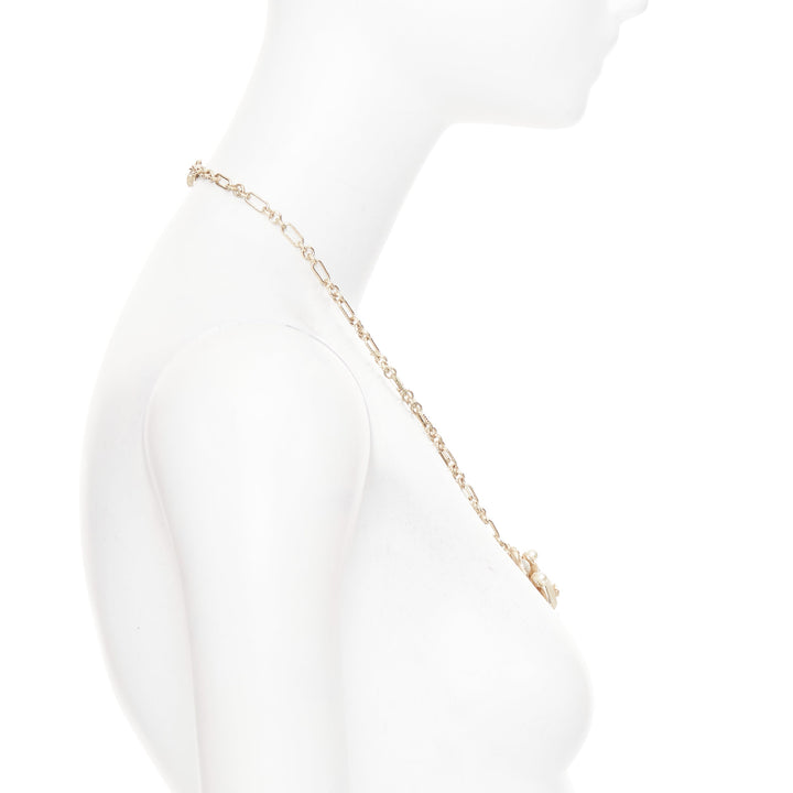 CHANEL B16C gold tone ivory pearl octagonal CC Camellia medallion chain necklace