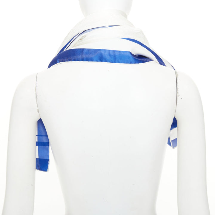 HERMES 90cm tone on tone damask white royal blue stripe frame border silk scarf