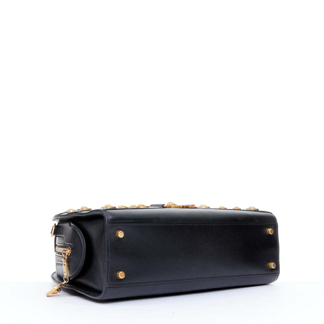 VERSACE 2018 Runway Tribute Medallion bondage black leather bowling bag