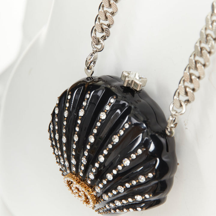GUCCI 2019 Runway black resin crystal shell Interlocking G minaudiere nano bag