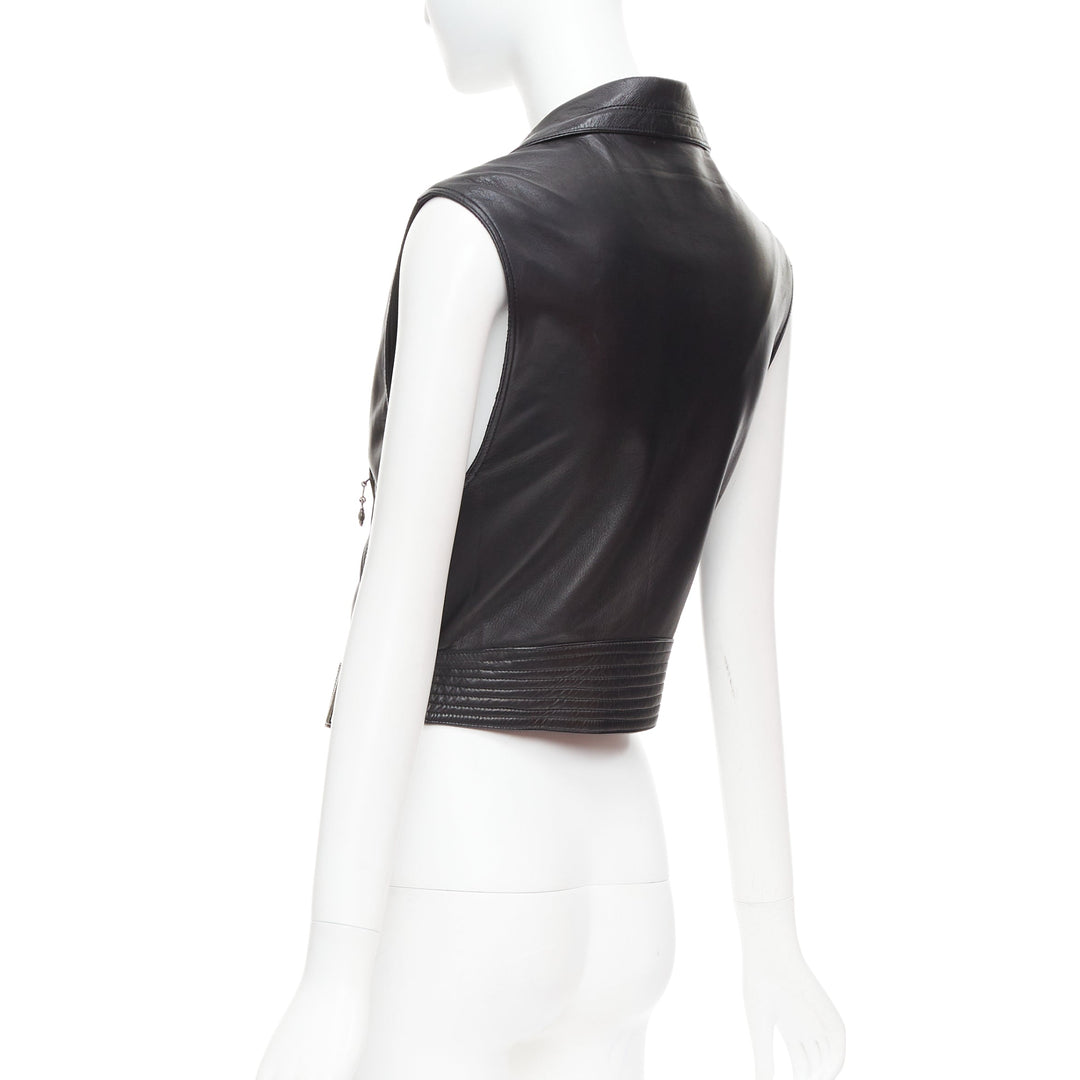 GIANNI VERSACE 1994 Vintage leather medusa safety pin biker vest IT38 XS