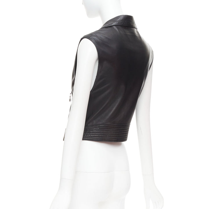 GIANNI VERSACE 1994 Vintage leather medusa safety pin biker vest IT38 XS
