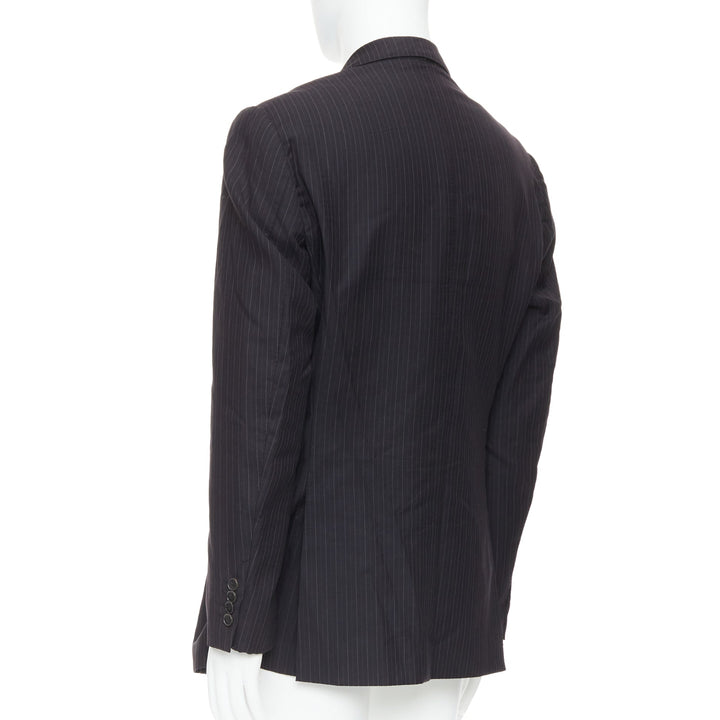 GUCCI Vintage charcoal grey 100% wool pinstripe double vent blazer IT52 XL