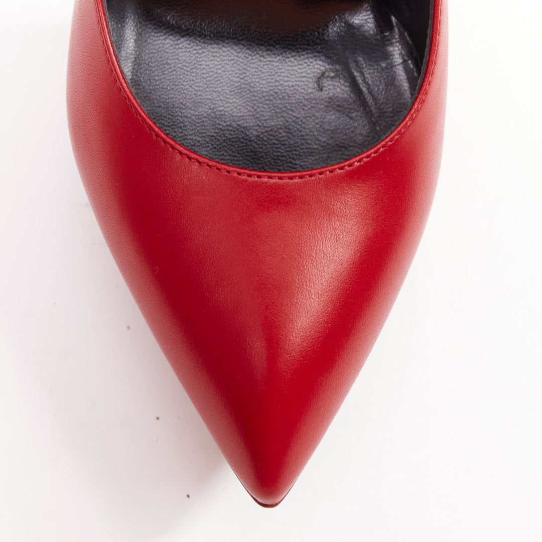 SAINT LAURENT Janis Rouge Oriente red leather studded heel platform pumps EU37.5