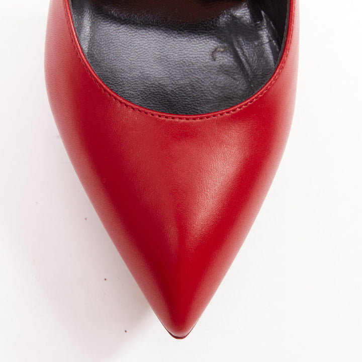 SAINT LAURENT Janis Rouge Oriente red leather studded heel platform pumps EU37.5