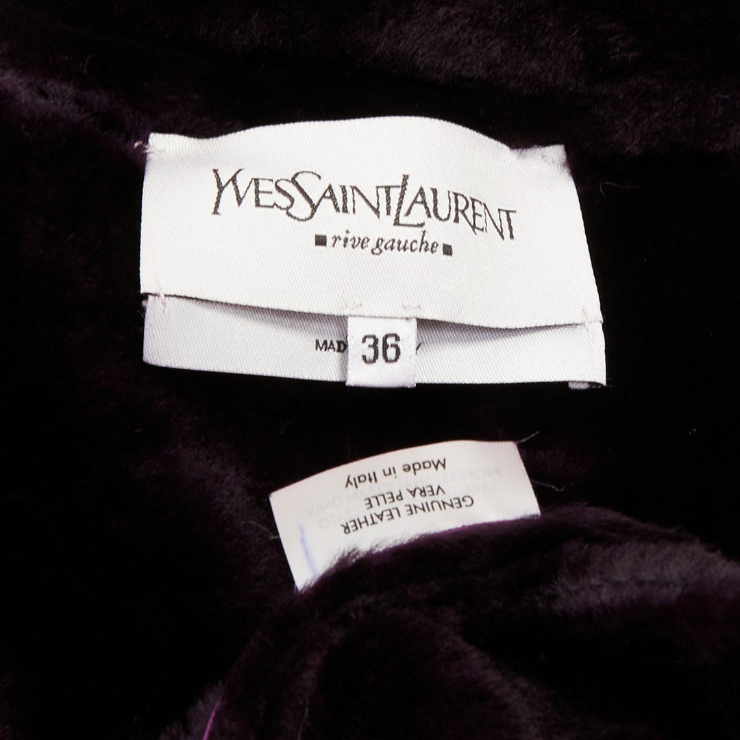 YVES SAINT LAURENT Vintage purple suede fur lined double breasted jacket FR36 S