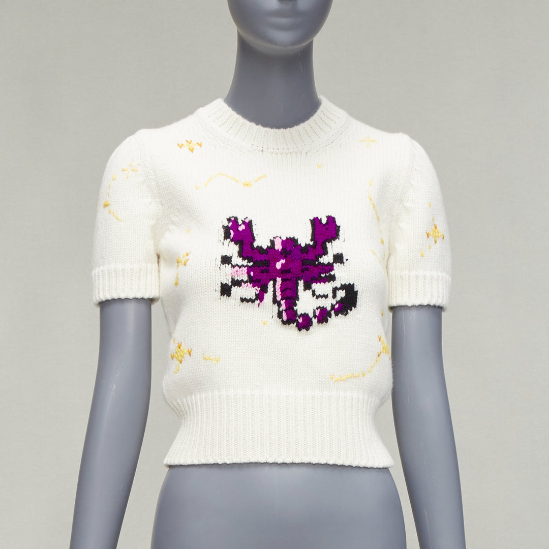 DIOR 2023 cream virgin wool cashmere Scorpio Zodiac cropped sweater top FR34 XS