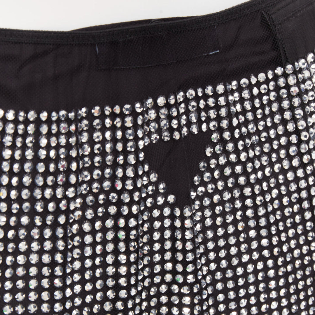 PRADA 2021 silver crystal black mesh triangle cut out lace trim skirt IT38 XS