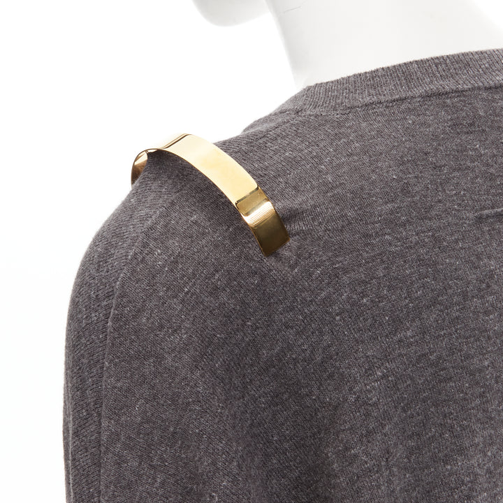 GIVENCHY Riccardo Tisci gold metal shoulder bar cuff grey wool alpaca sweater S