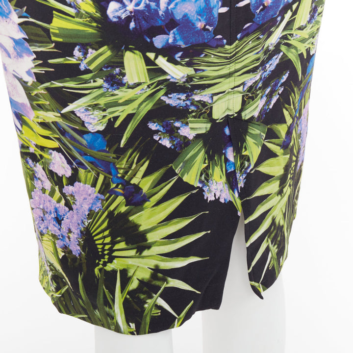 GIVENCHY 2012 symmetric purple green orchid viscose pencil skirt FR38 M