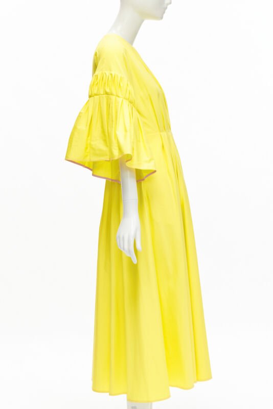 ROKSANDA sunshine yellow cotton origami pleat flared sleeves A-line dress UK6 XS