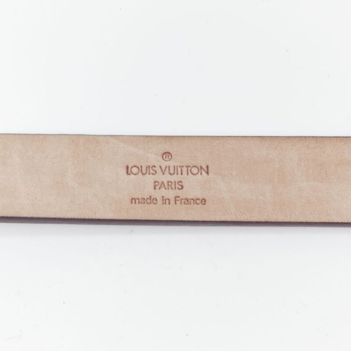 LOUS VUITTON gold tone hammered textured buckle brown leather belt 90cm 36"