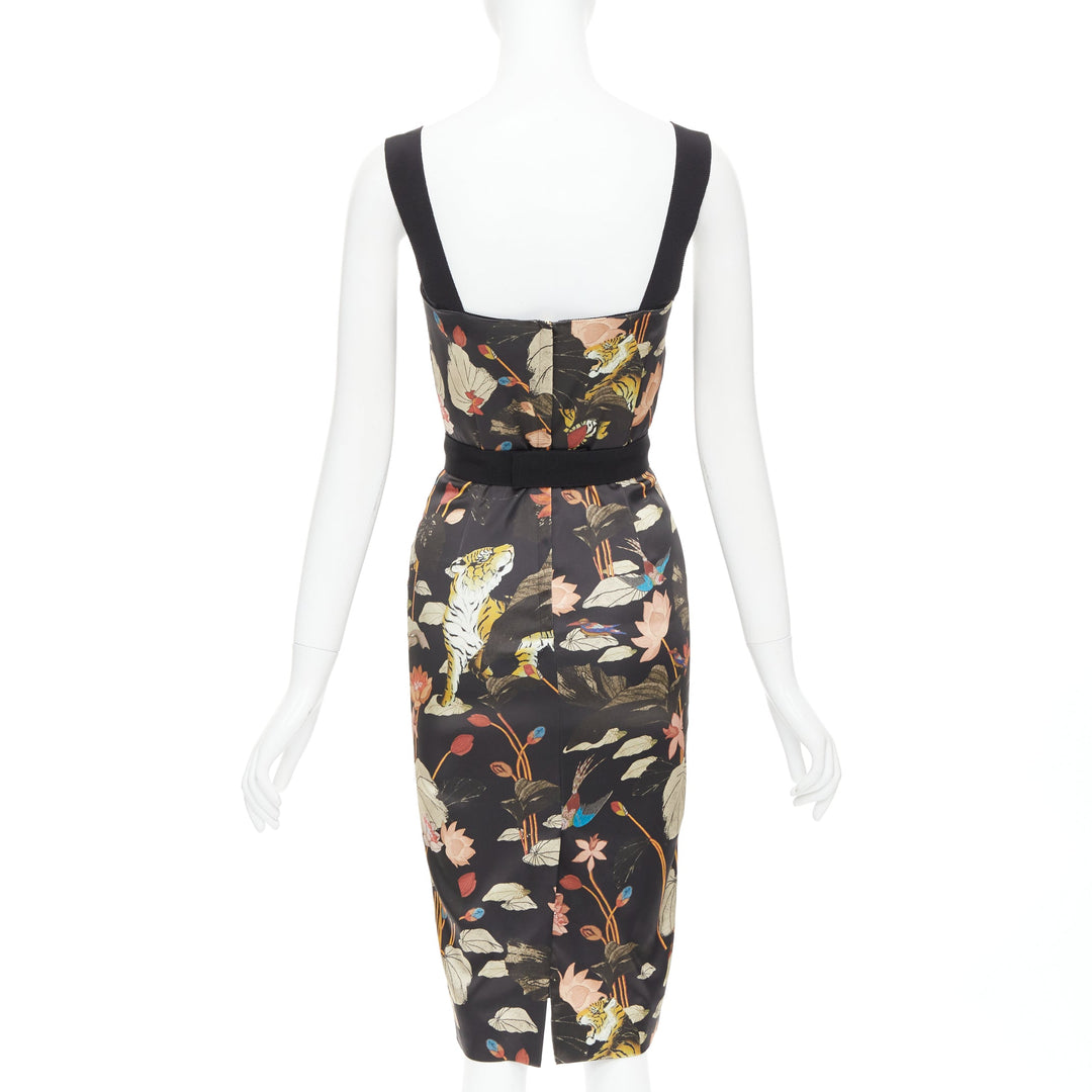 ETRO 2020 black brown water lily tiger print sheath dress IT38 XS