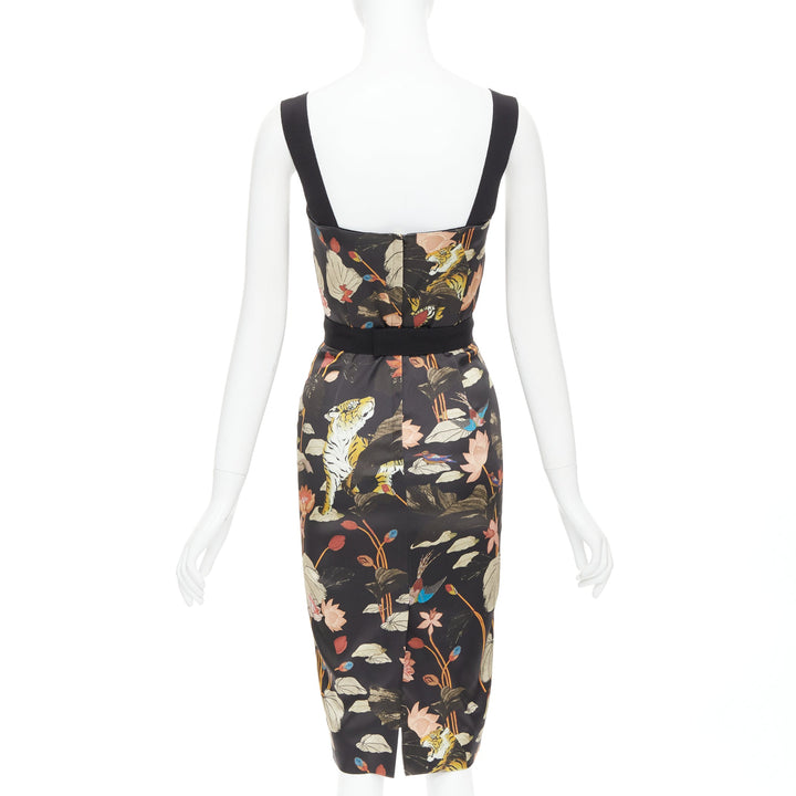 ETRO 2020 black brown water lily tiger print sheath dress IT38 XS