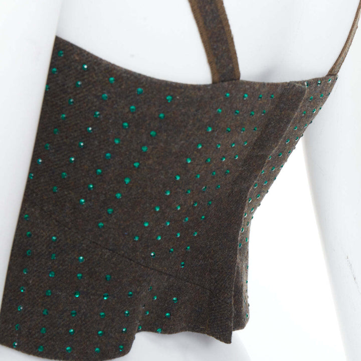 MIU MIU Vintage 1998 Runway fleece wool green crystal bustier top IT38 XS