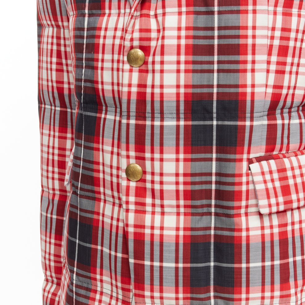 MONCLER GAMME BLEU Giacca red black check down puffer blazer Sz 3 L