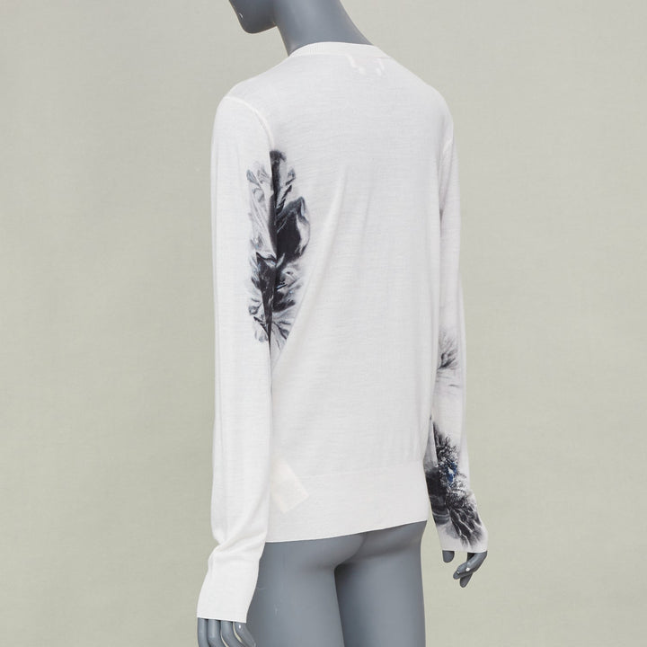 ALEXANDER MCQUEEN 2023 Chiaroscuro off white wool silk floral cardigan top S