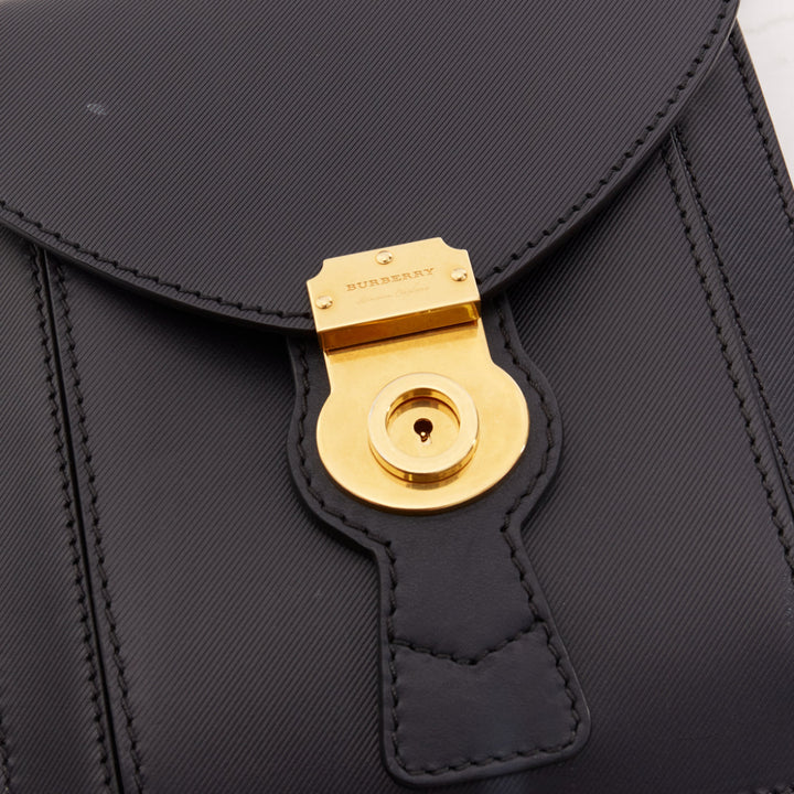 BURBERRY 2017 Runway DK88 black antique gold logo push locket flap crossbody bag