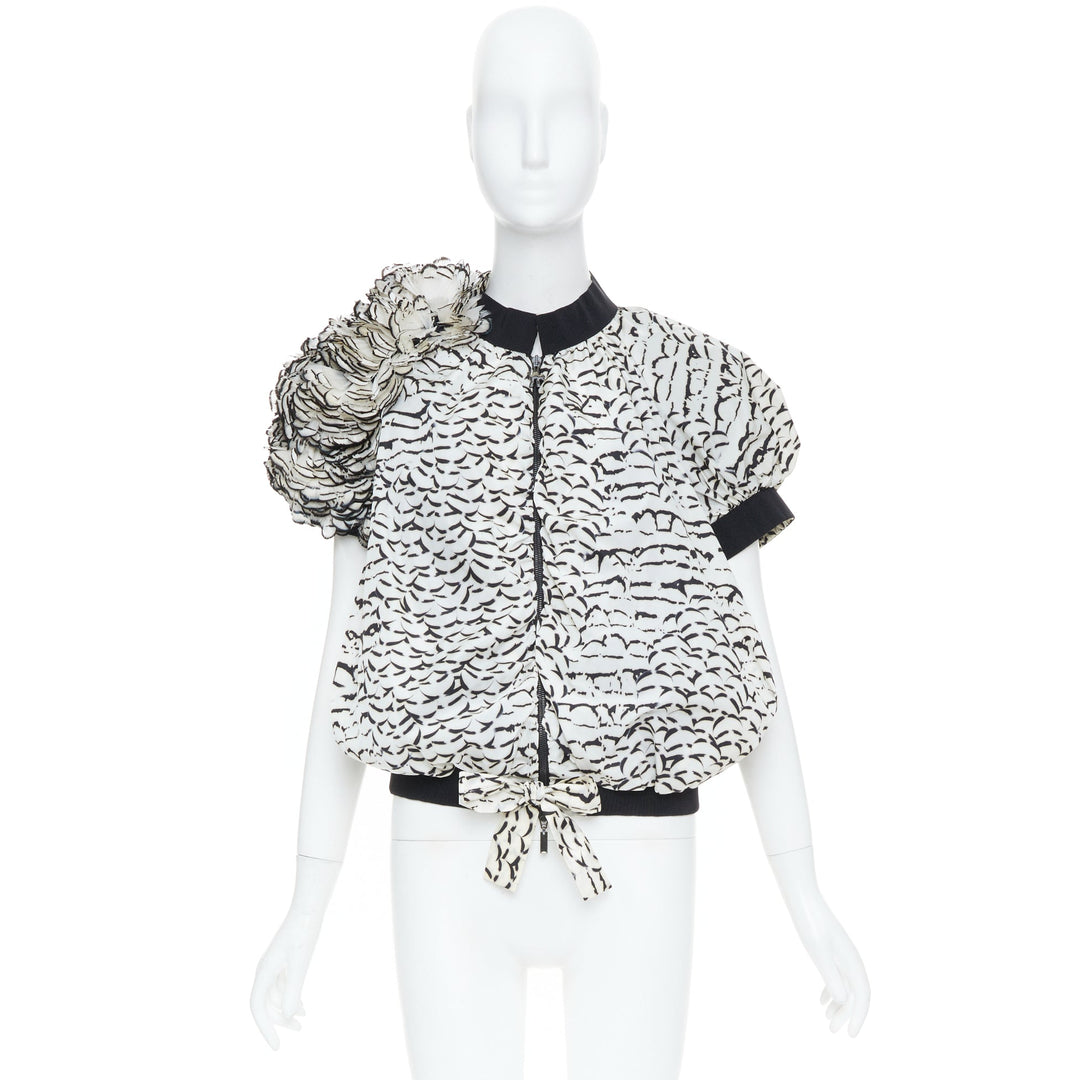 MONCLER GAMME ROUGE 2013 runway feather print puff sleeve ruffle jacket top Sz1