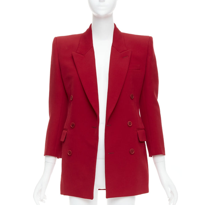 SAINT LAURENT 2022 Runway red wool power shoulder blazer jacket FR34 XS