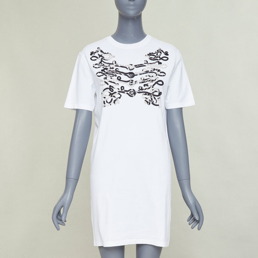 HERMES Mors et Gourmettes Equstrian silk applique cotton tshirt dress FR36 S