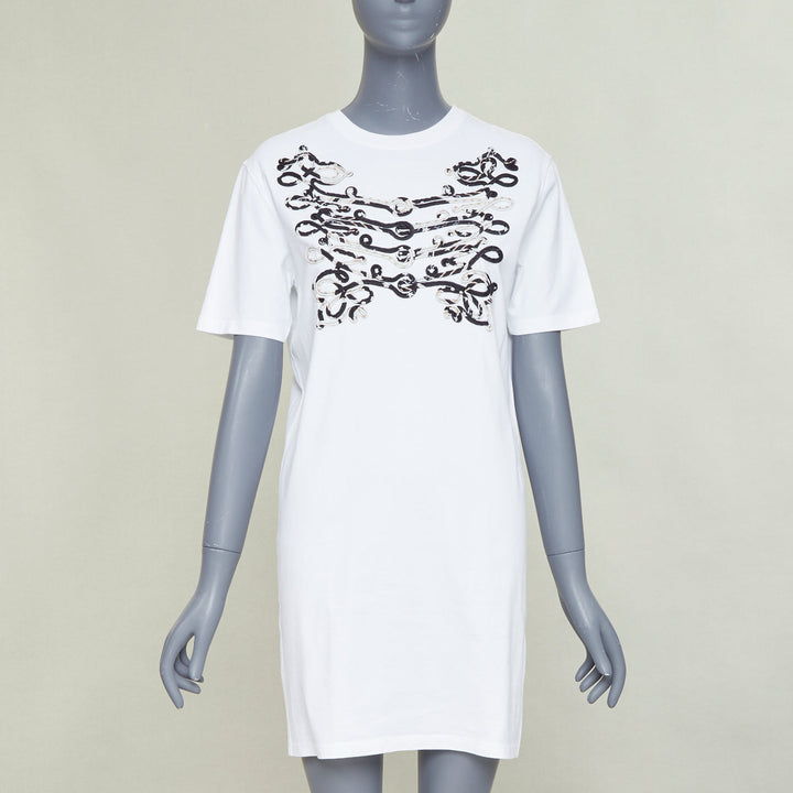 HERMES Mors et Gourmettes Equstrian silk applique cotton tshirt dress FR36 S
