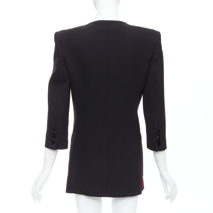 SAINT LAURENT 2022 Runway red black wool bicolor power blazer minidress FR36 S