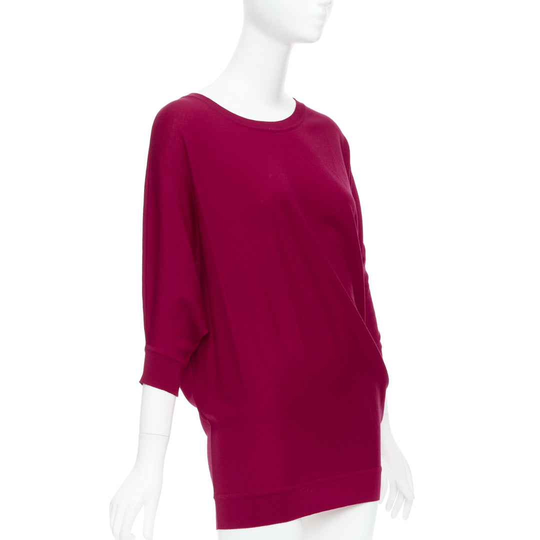 ALEXANDER MCQUEEN raspberry red 100% wool asymmetric drape sweater M