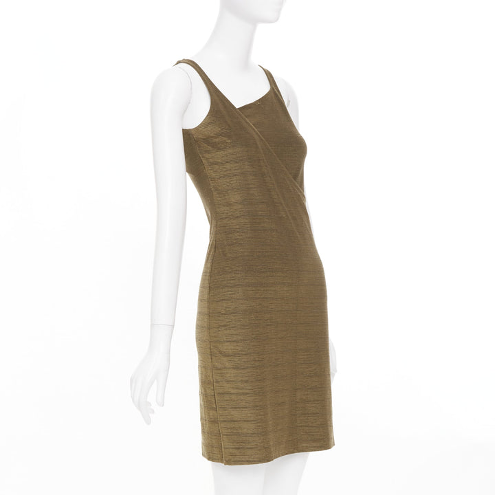 EMPORIO ARMANI Vintage gold textured metallic look crossover wrap dress IT38 XS