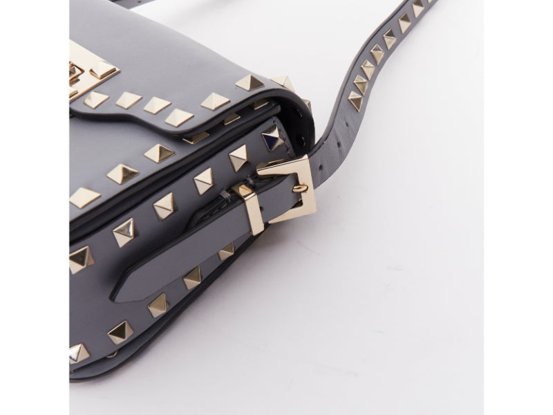 VALENTINO Rockstud light blue silver studs turnlock crossbody shoulder bag
