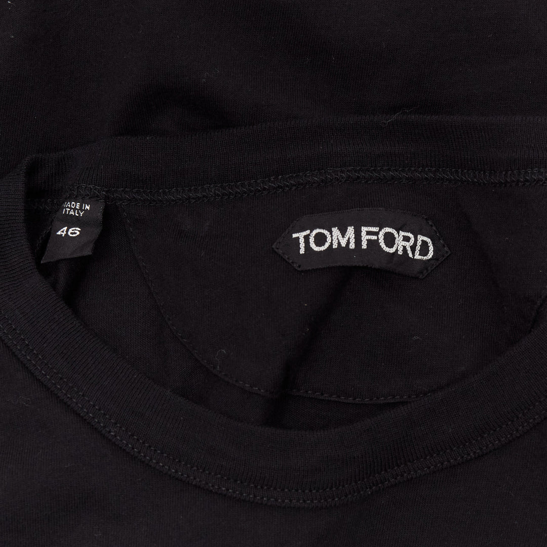 TOM FORD black TF logo embroidered pocketed round neck tshirt IT46 XL
