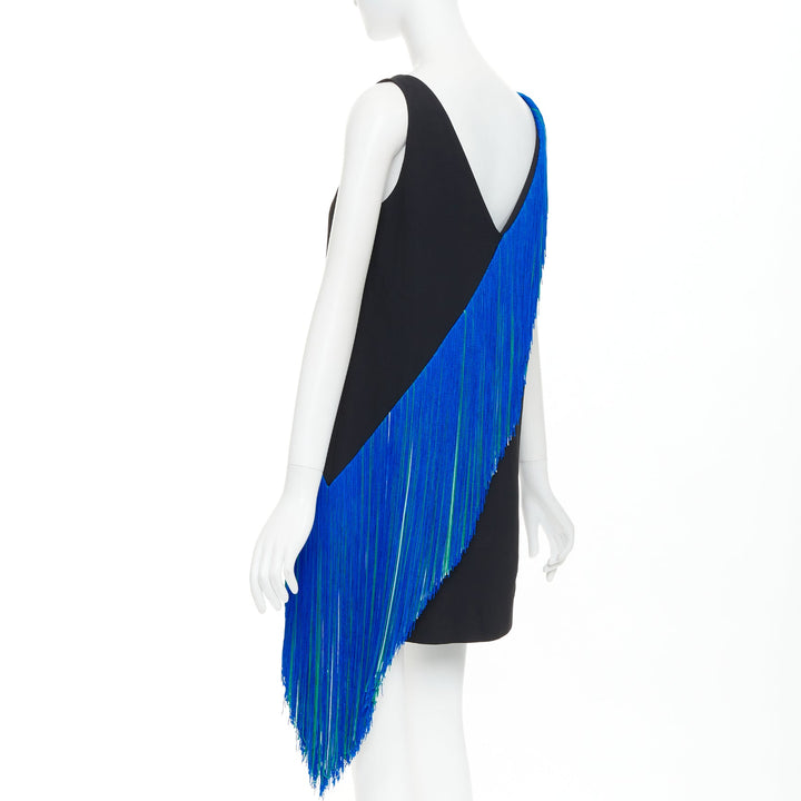CHRISTOPHER KANE 2016 Runway Asymmetric Fringing Strip blue fringe dress UK8 S