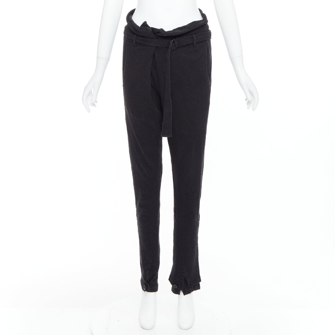 ANN DEMEULEMEESTER black cotton wool knit belted tapered pants S