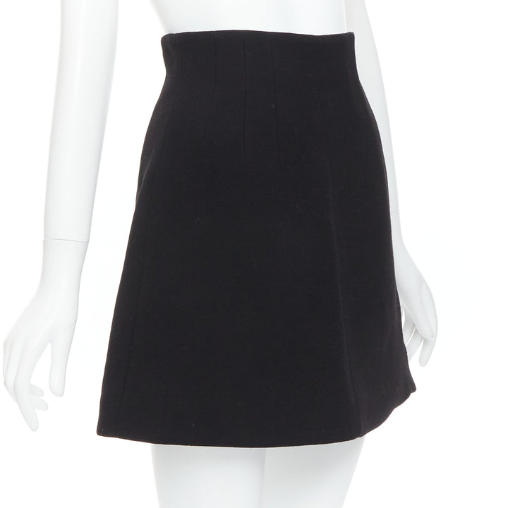 MIU MIU 2013 black 100% virgin wool high waist darted skirt IT36 XXS