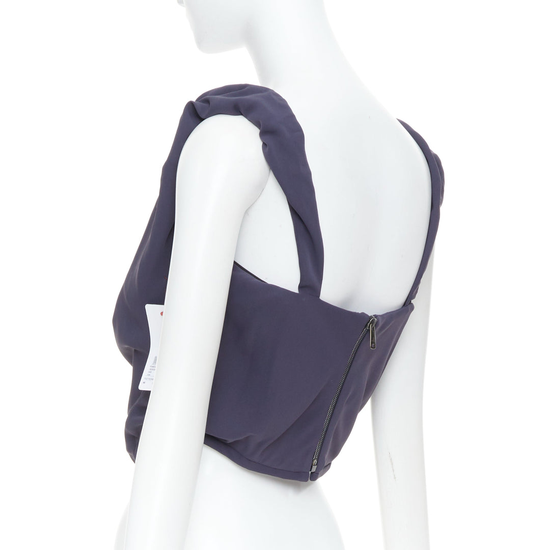 VIVIENNE WESTWOOD Sunday off-shoulder solid navy crepe corset bustier top IT44 L