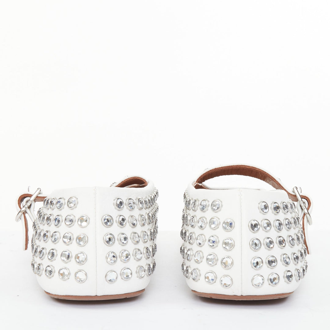 ALAIA 2023 Strass white lambskin crystal embellished mary jane ballet flats EU38
