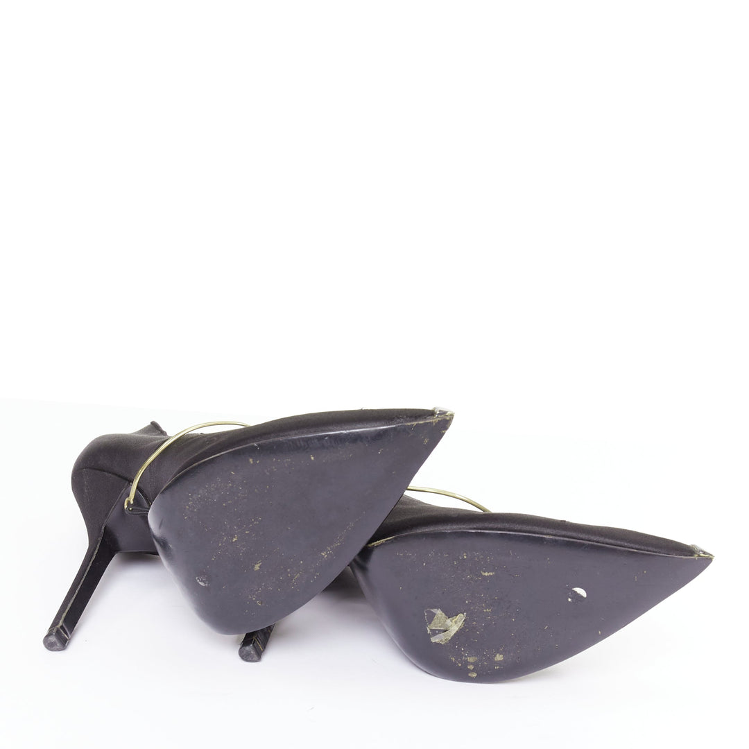 GIVENCHY 2012 Pamela black satin gold bar metal toe stiletto pumps EU40