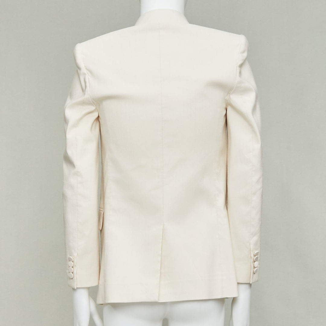 SAINT LAURENT 2023 cream multi silk blend satin lapel tuxedo blazer IT44 XS