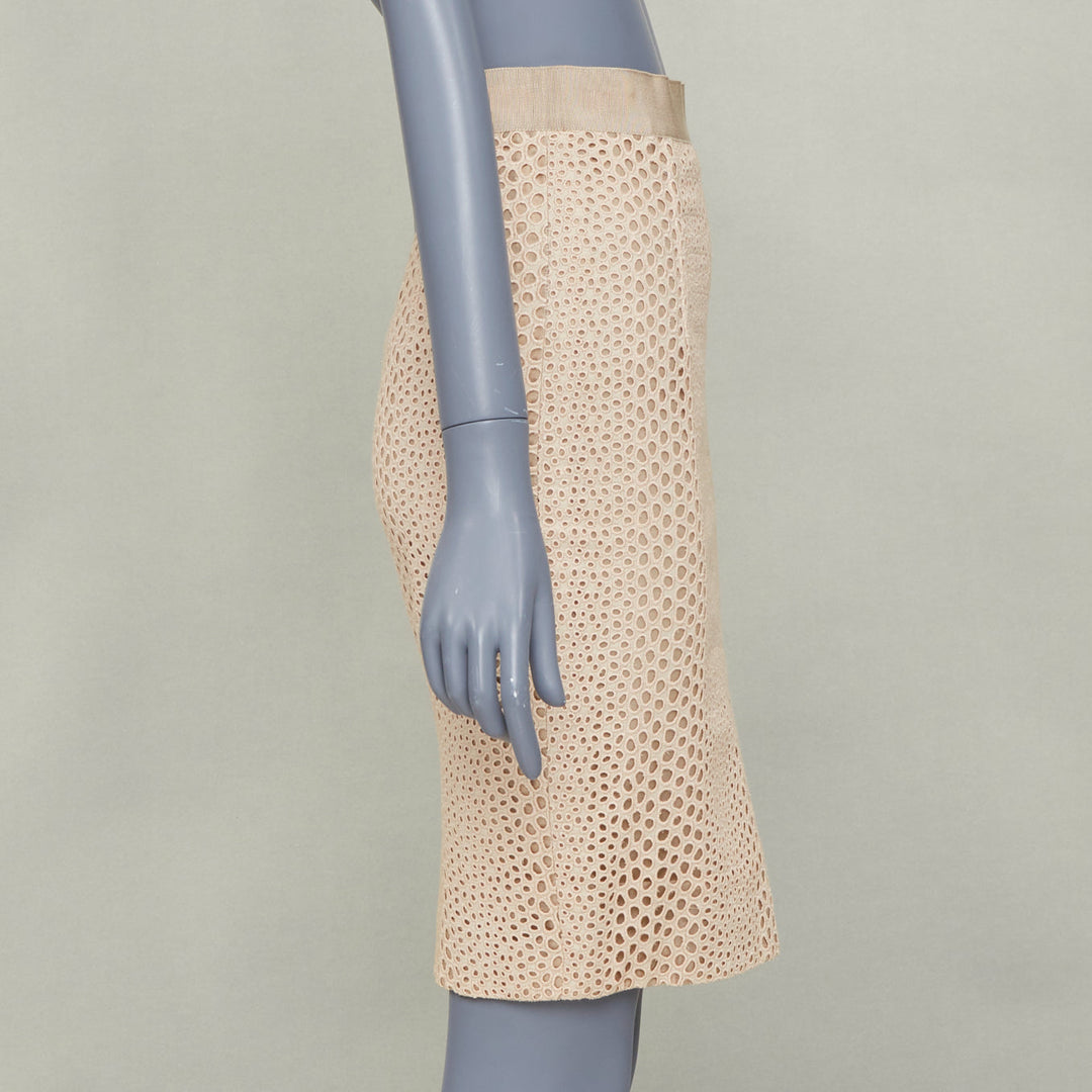 GIAMBATTISTA VALLI 2018 eyelet embroidered cotton pencil skirt IT38 XS