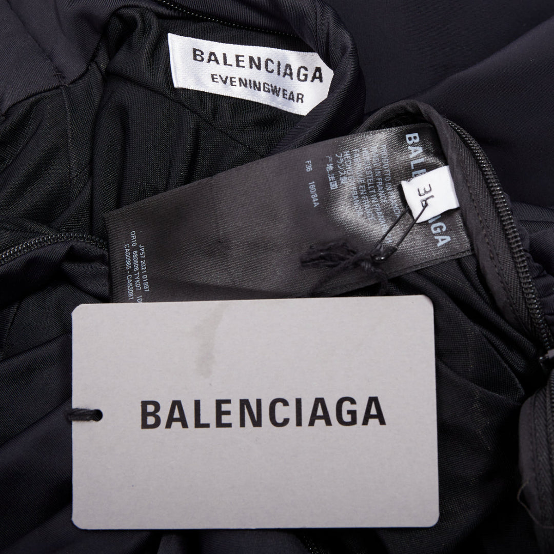 BALENCIAGA Demna 2021 Runway black gathered knot draped long train gown FR36 S