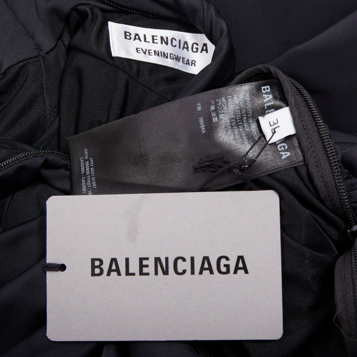 BALENCIAGA Demna 2021 Runway black gathered knot draped long train gown FR36 S